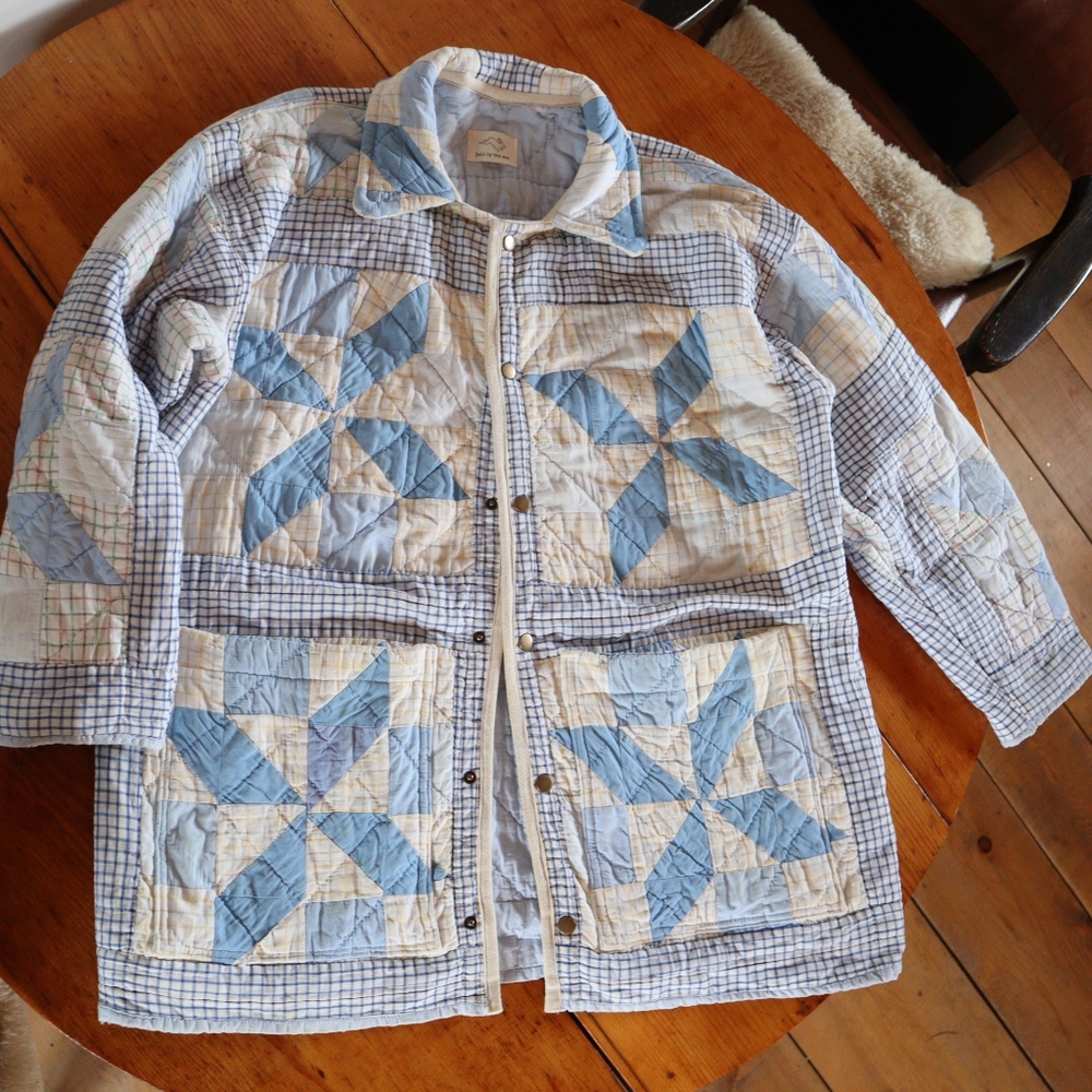 Upcycled vintage quilt chore coat handmade patchwork barn jacket - Picture 5 of 14